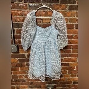 Storia Icy Blue Puff Sleeve Mini Dress Size Medium